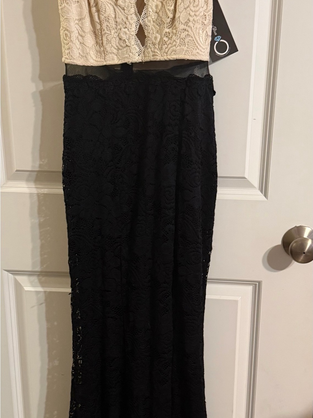 Maniju Black Lace Maxi Dress with Cream Bodice
